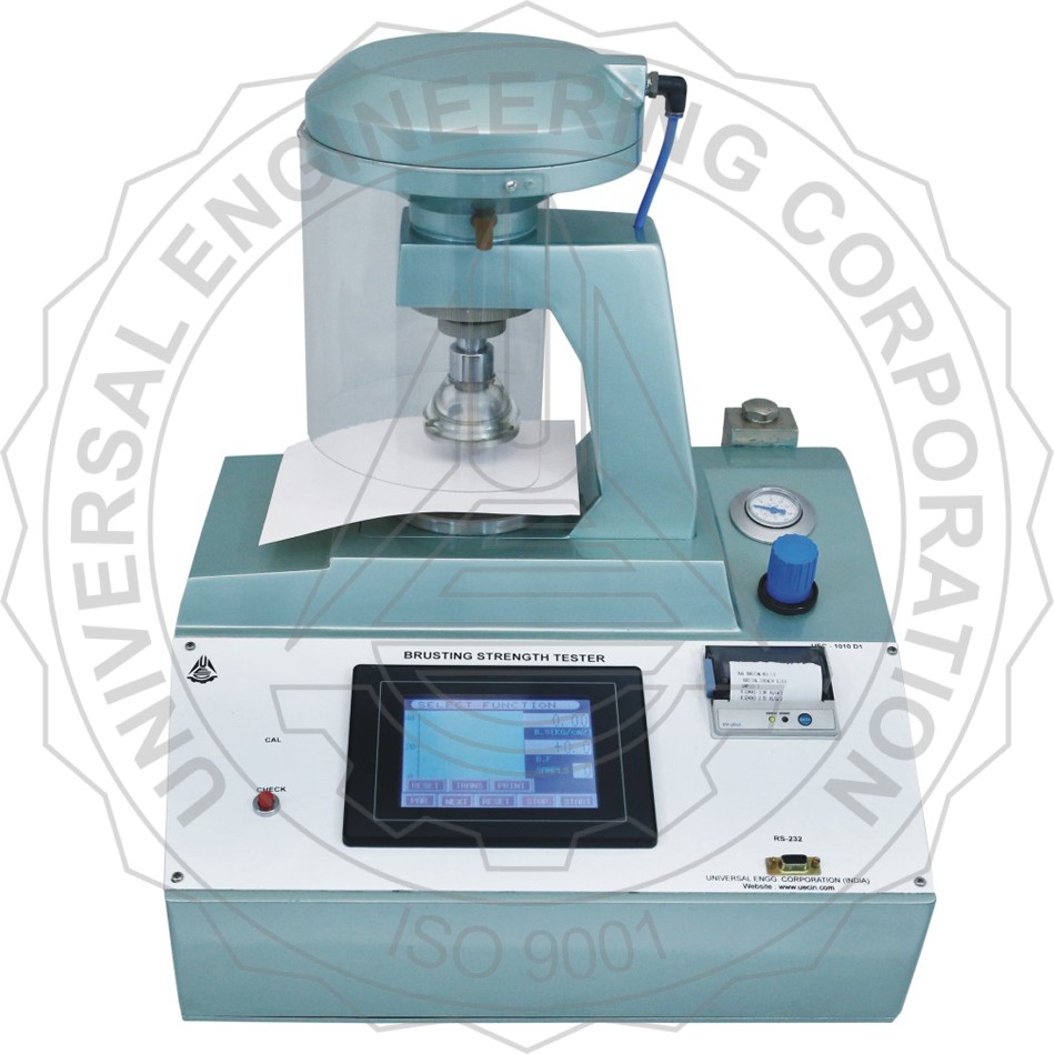Alat uji Instrument BURSTING STRENGTH TESTER - TOUCH SCREEN CONTROLLED (PNEUMATIC CLAMPING) FOR PAPER / PAPER BOARD UEC-1010 C2